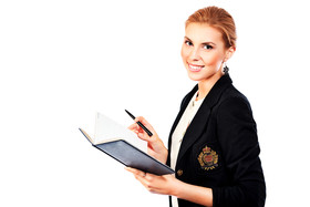 alle Versicherungsdokumente finden Sie hier: schwarz auf weiss Beraterin mit Terminkalender